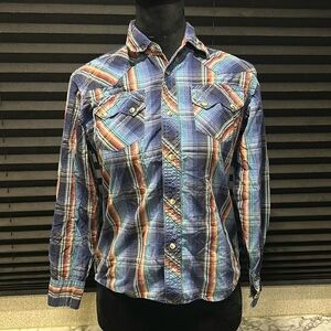 Wrangler Boys Snap Front Long Sleeve Collared Plaid Shirt Size‎ Large (10-12)